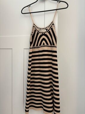 Impressions Black and Beige Crochet Tank Dress